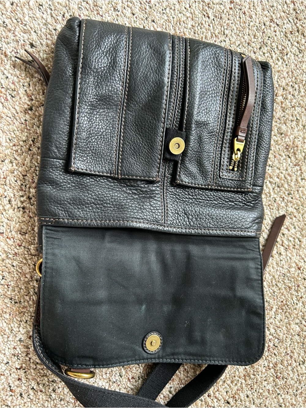 Fossil Brown Leather Shoulder or Crossbody with Gold Accents - Picture 6 of 9